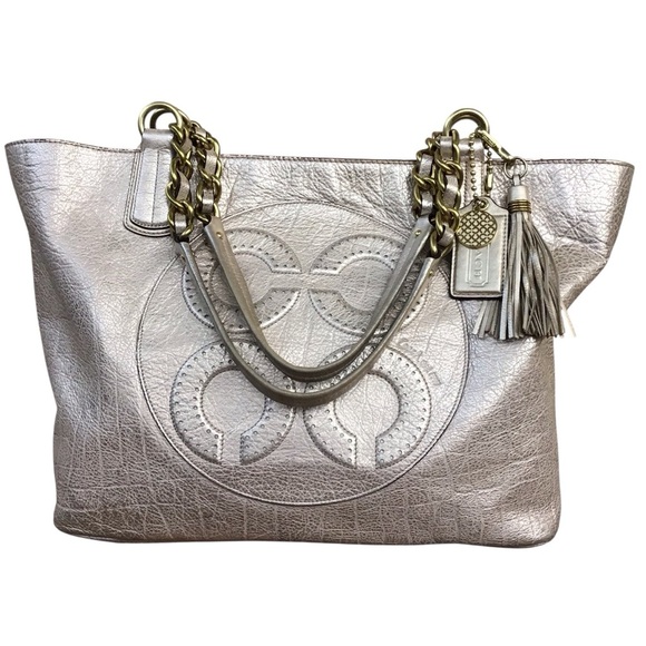 Coach Colette Gold Leather OP Art Logo Tote - Picture 8 of 15